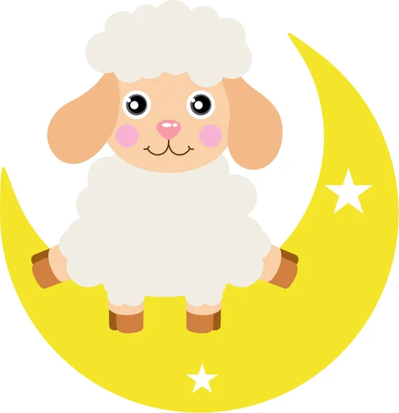 Cute Lamb Sitting Moon — Stock Vector