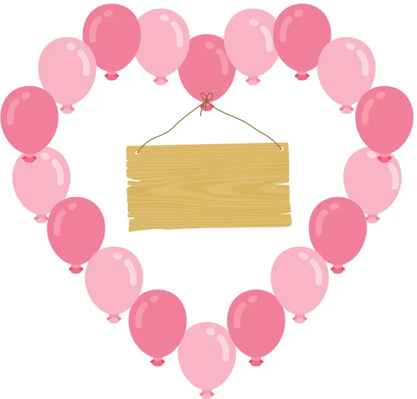 Panneau Bois Ballons Forme Coeur — Image vectorielle