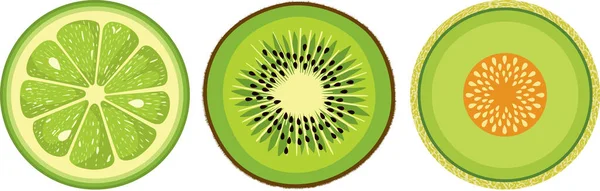 Tranches Vertes Kiwi Citron Melon — Image vectorielle