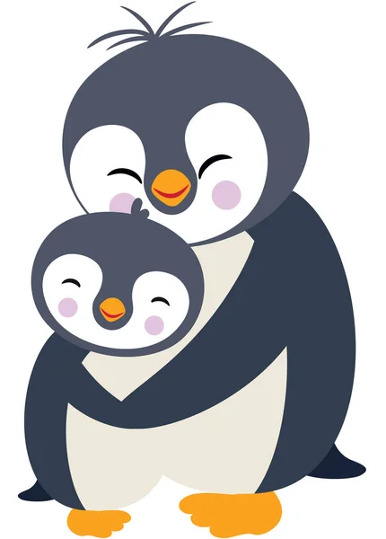 Mum Penguin Hugging Her Son — Stock Vector