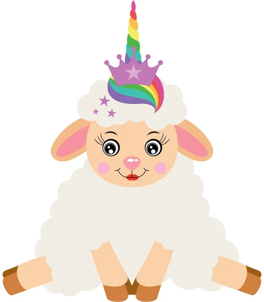 Cute Lamb Unicorn Horn — Stock Vector