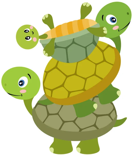 可爱快乐三只乌龟堆叠在一起 — 图库矢量图片