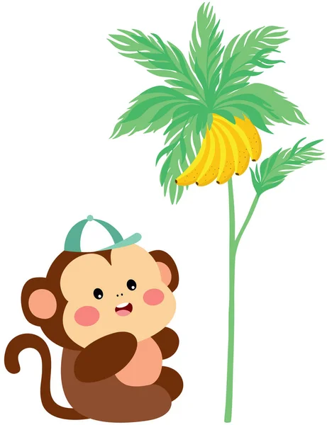 Zabawna Małpa Wyglądająca Jak Banany Palmie — Wektor stockowy