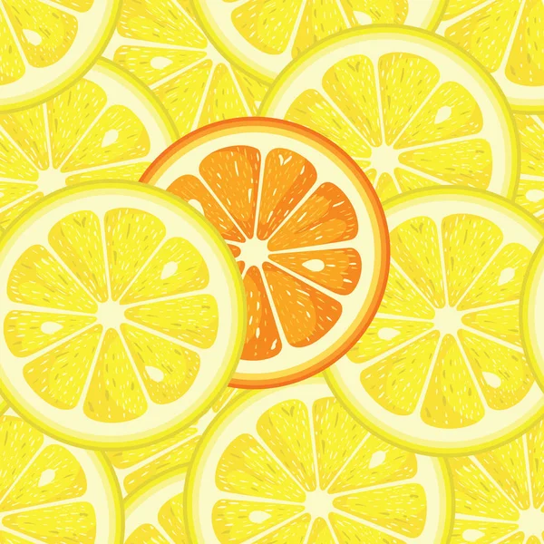 Sarı Limon Dilimlerinin Kusursuz Arkaplanı Ortada Izole Edilmiş Bir Portakal — Stok Vektör