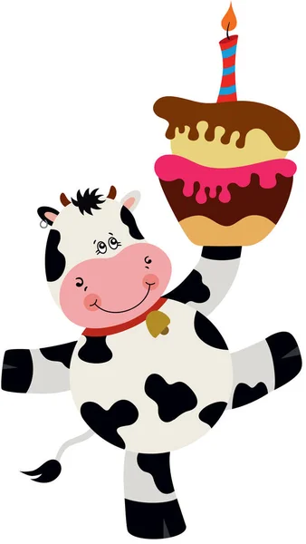 Симпатична Корова Носить Торт День Народження — стоковий вектор