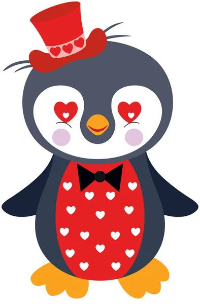 San Valentín Amor Pingüino Con Sombrero — Archivo Imágenes Vectoriales