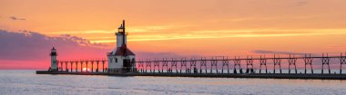 St. Joseph Lighthouses Sunset Panorama clipart