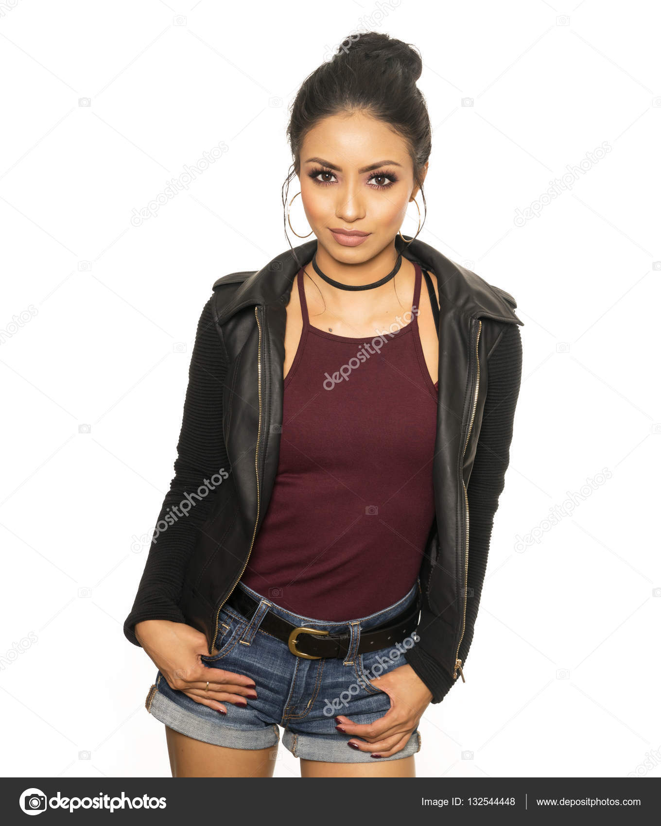 women wearing leather jacket