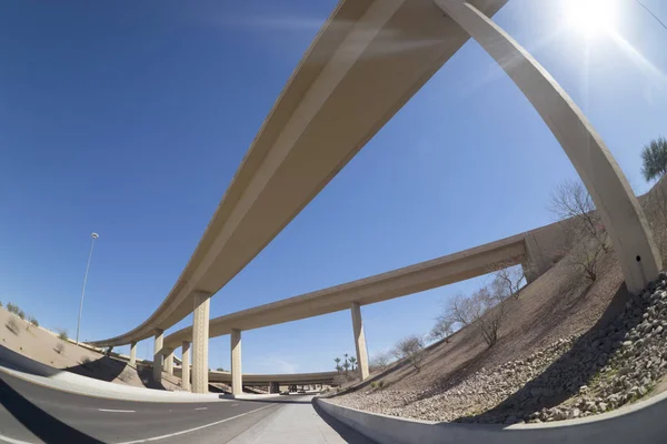 Highway Intersection Bridge Fisheye Extreme Wide Angle View — Stock Photo, Image