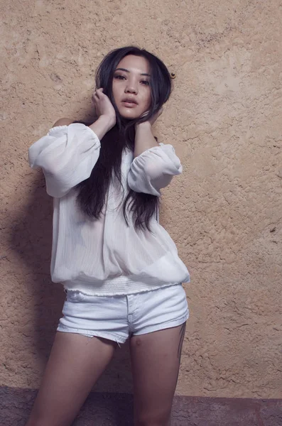 Schöne Junge Asiatische Modell Mit Langen Wunderschönen Haaren — Stockfoto