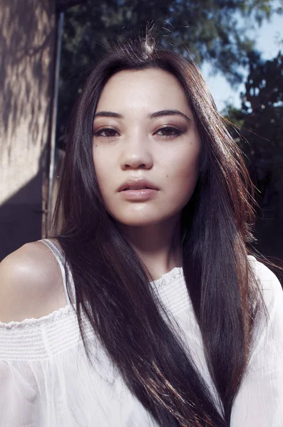 Beautiful Young Asian Model Long Gorgeous Hair — Stock Photo, Image