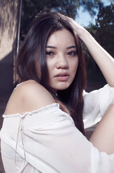 Bonito Modelo Asiático Elegante Moda Atirar — Fotografia de Stock