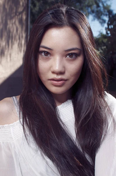 Schöne Junge Asiatische Modell Mit Langen Wunderschönen Haaren — Stockfoto