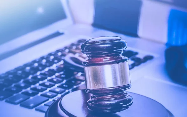 Cyber Crime Concept Image Gavel Laptop Computer — Stock Photo, Image