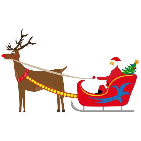 Le Père Noël conduit un sapin de Noël dans un traîneau — Image vectorielle