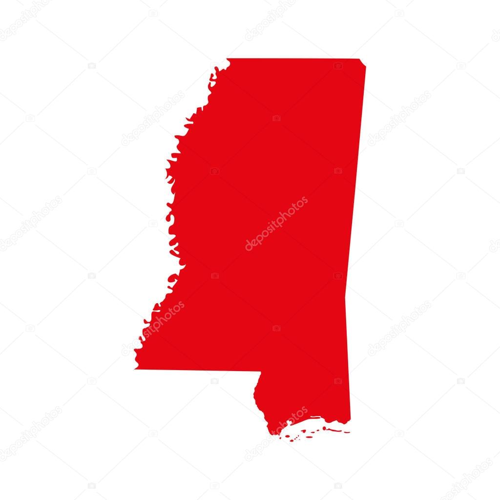 map of the U.S. state of Mississippi 