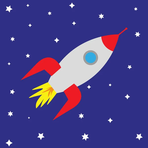 Cohete de dibujos animados en el cielo estrellado — Vector de stock