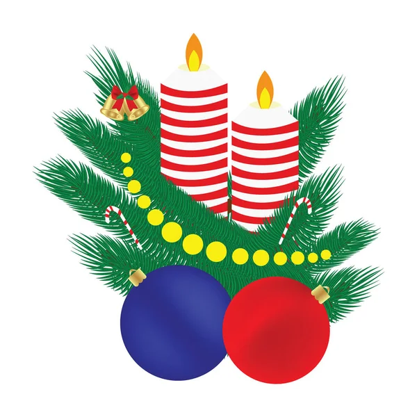 Christmas composition, candle balls, branches of a Christmas tre — Stock Vector