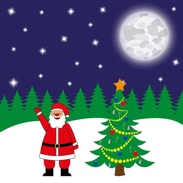 Santa Claus y árbol de Navidad — Vector de stock