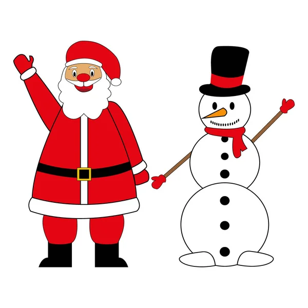 Papá Noel y muñeco de nieve de Navidad — Vector de stock