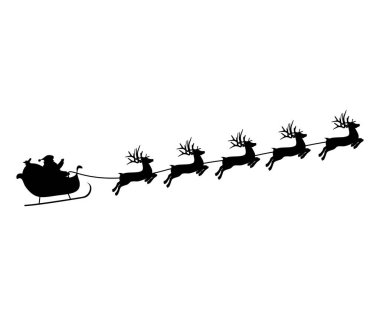 Noel geyikleri Noel Baba 'yı hediyelerle dolu bir kızakla taşıyor..