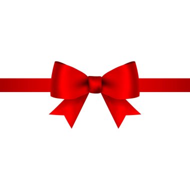 Kırmızı fiyonk hediye ve tebrik kartı beyaza izole edilmiş.