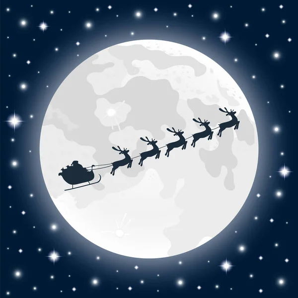Le Père Noël roule dans un traîneau de rennes nordiques. Paysage de Noël — Image vectorielle