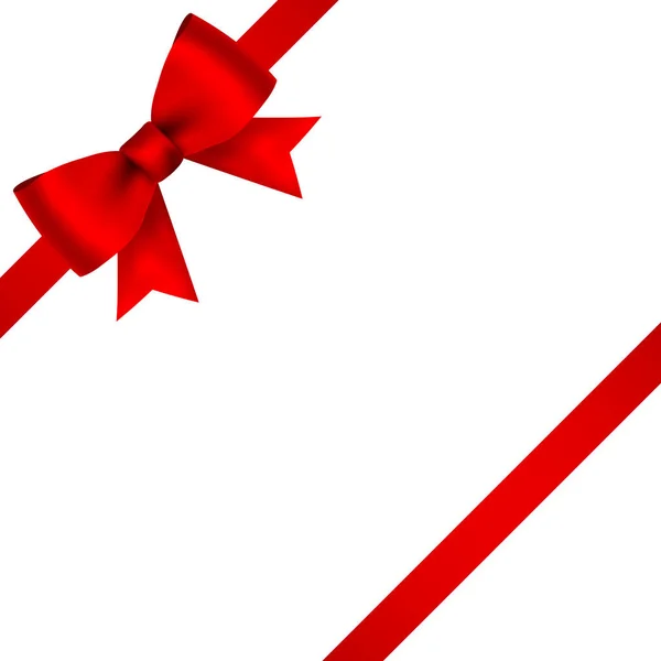 Czerwony łuk na prezent i kartkę z życzeniami izolowane na białym — Wektor stockowy