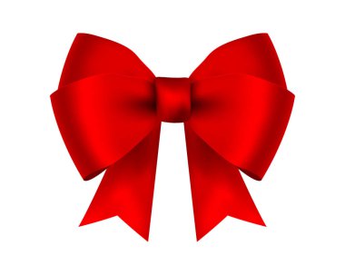 Kırmızı fiyonk hediye ve tebrik kartı beyaza izole edilmiş.