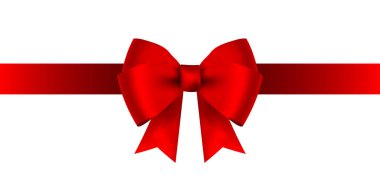 Kırmızı fiyonk hediye ve tebrik kartı beyaza izole edilmiş.