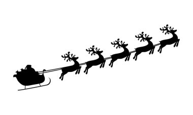 Noel geyikleri Noel Baba 'yı hediyelerle dolu bir kızakla taşıyor..