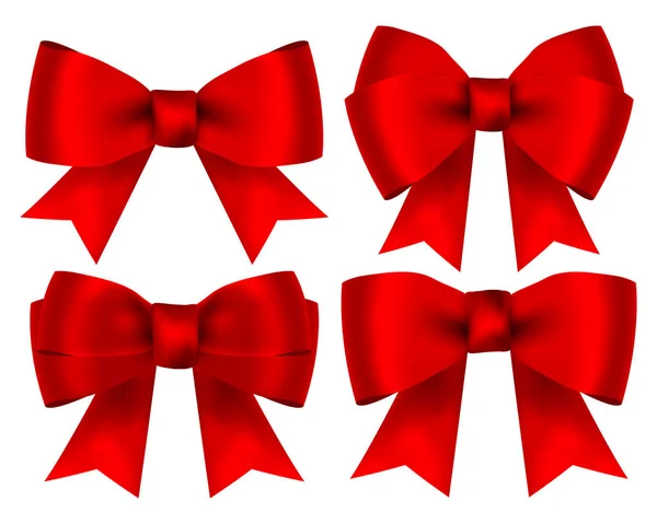 Collection of red shiny bows for design isolated on white — ストックベクタ