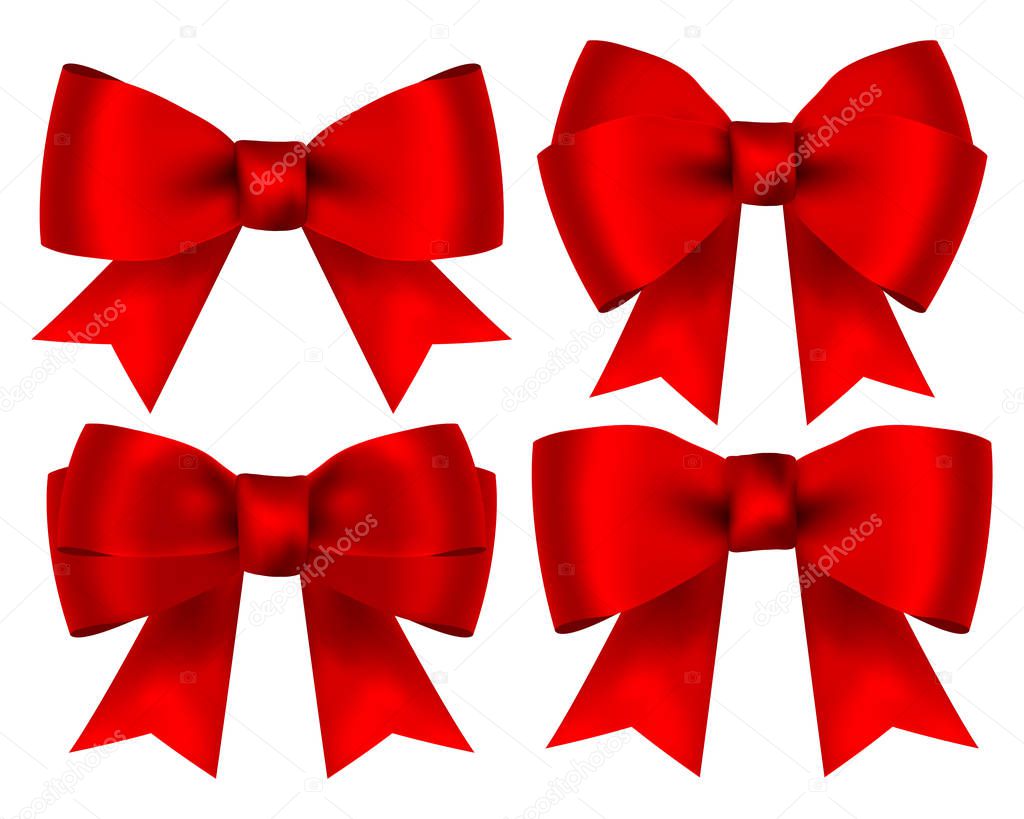 Collection of red shiny bows for design isolated on white