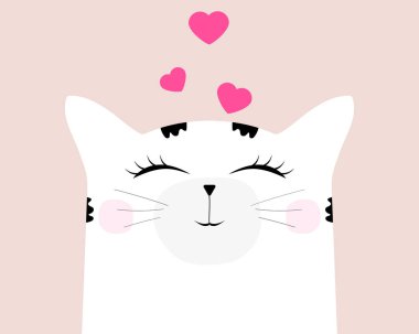 Cartoon cat drawing. Cute funny beast on a card