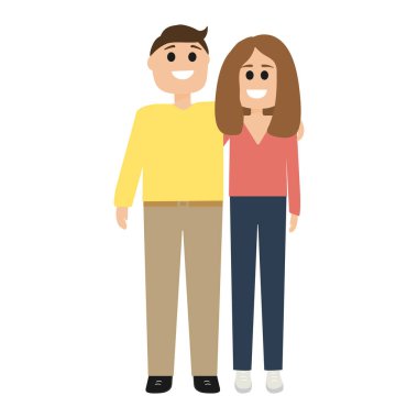 Happy couple hugs. Cartoon man and woman isolated on white