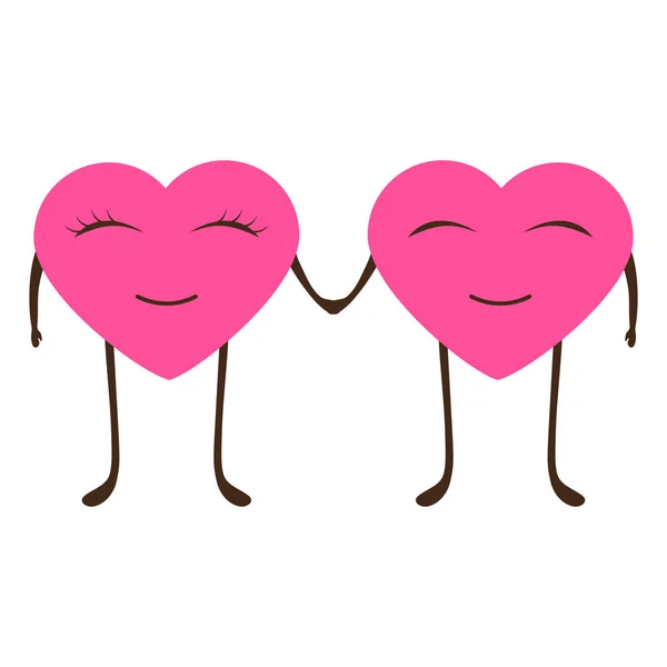 Corazones de dibujos animados hombre y mujer en el Día de San Valentín. Pareja cariñosa en forma de personajes ficticios — Vector de stock