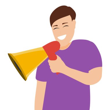 İnsan, beyaz üzerine izole edilmiş bir ses tonuyla konuşur.