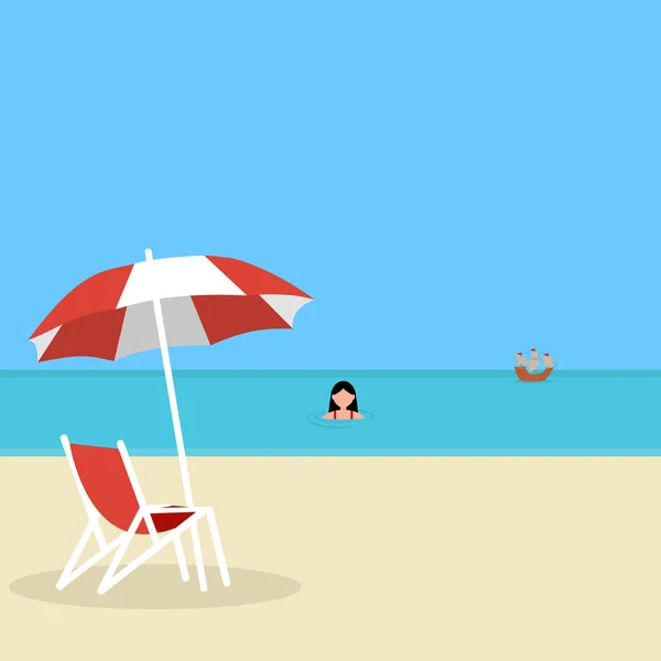 Young woman swims in the sea on vacation on vacation. Cartoon flat design, vector illustration — 스톡 벡터