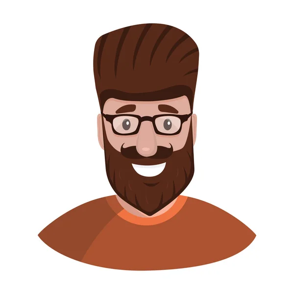 Hipster con barba y gafas aisladas sobre un retrato de fondo blanco. Diseño plano de dibujos animados, ilustración vectorial — Archivo Imágenes Vectoriales