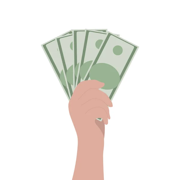 Bargeld in der Hand isoliert auf weißem Hintergrund. Cartoon flaches Geld Design, Vektorillustration — Stockvektor