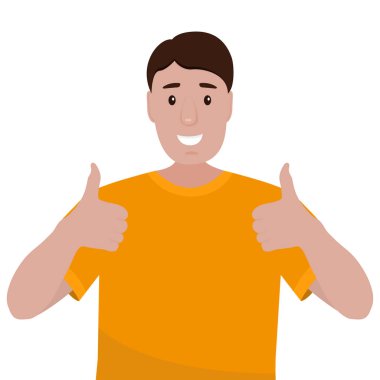 Sakallı bir adam işaret gibi baş parmağını kaldırıyor. Çizgi film vektör çizimi, düz tasarım