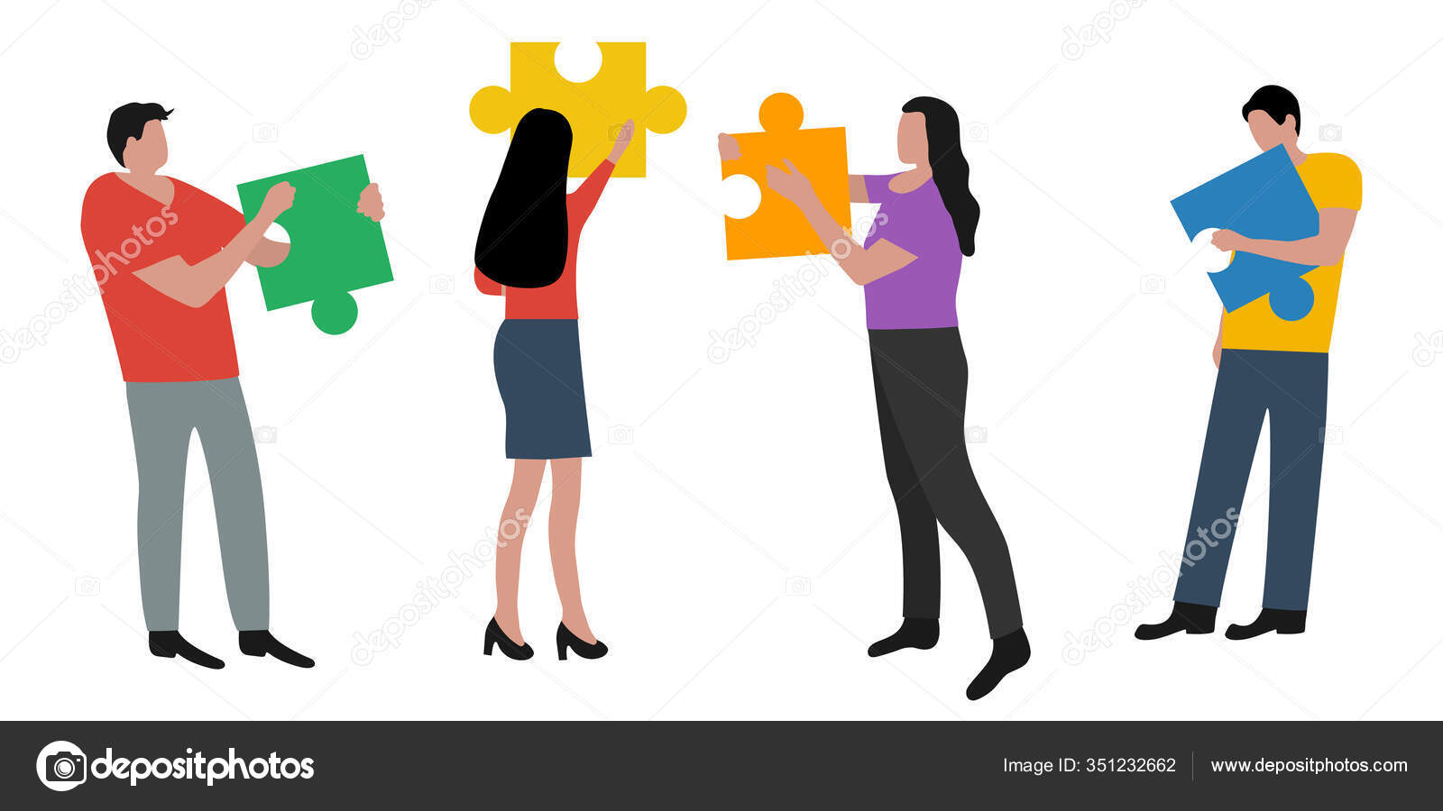 La gente conectaba piezas de rompecabezas. Realizar el trabajo según las  instrucciones. Colaboración conjunta de un grupo de personas. Diseño plano  de dibujos animados, ilustración vectorial Vector de stock #351232662 de  ©shmonika, image size:1600x900