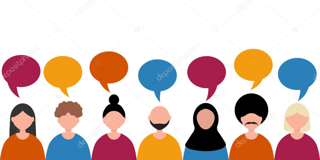 Friendship of the peoples of the world. Men from different countries and women flat design isolated on white background. Cartoon Vector illustration