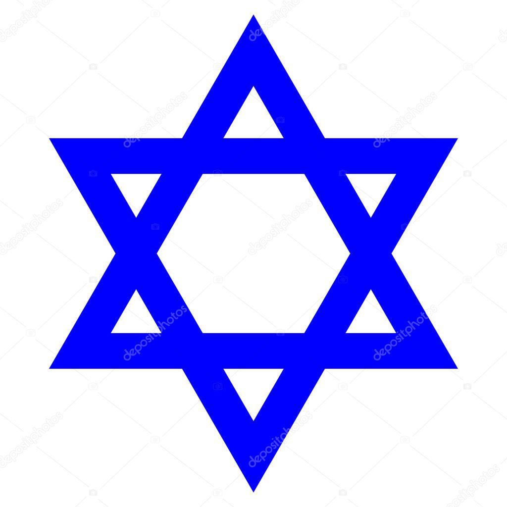 Star of David with the flag of Israel. Icon on a white background in isolation, flat vector illustration