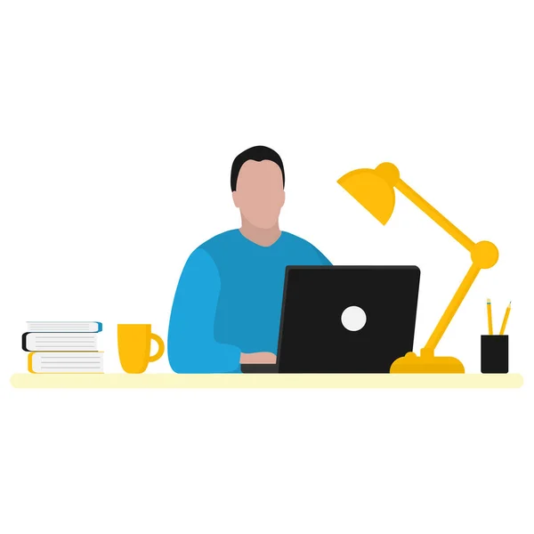 Man works at a laptop. Fashion trend vector illustration, flat design — Stock Vector