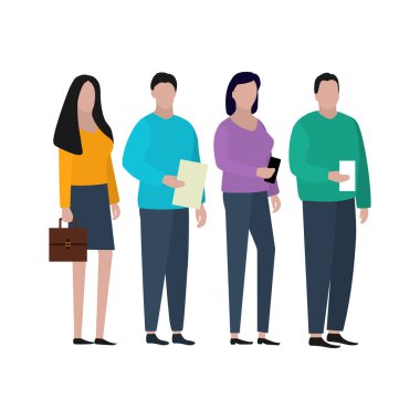 Telefon ve belgeli iş adamları beyaz bir arkaplan üzerinde çalışıyor. Moda moda illüstrasyonu, düz tasarım.