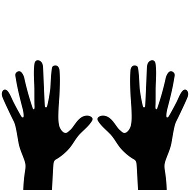 Beyaz arka planda izole edilmiş el siluetleri. Vektör düz resimleme.