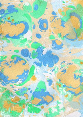 Mavi, yeşil, altın soyut el boyalı arka plan