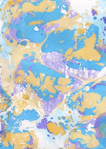 Blue, violet, gold abstract hand painted background