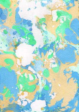Mavi, yeşil, altın soyut el boyalı arka plan